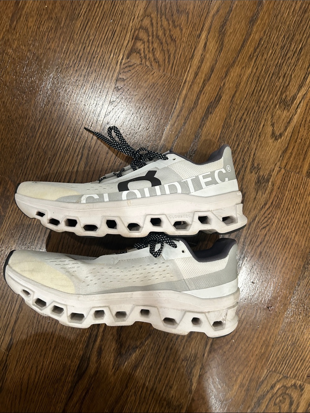 ON Cloud Monster White Athletic Sneakers with Black Accents - Picture 2 of 5
